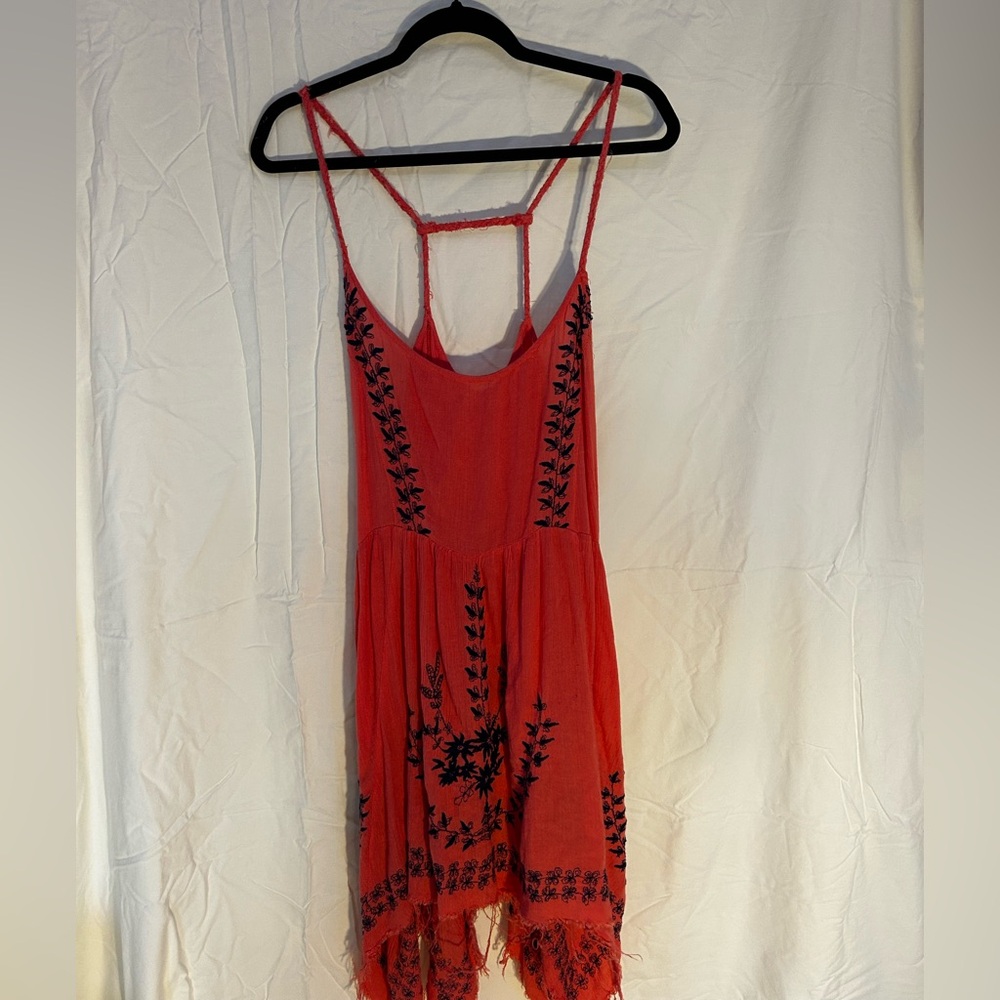 Free People Pink and Blue Embroidered Sundress